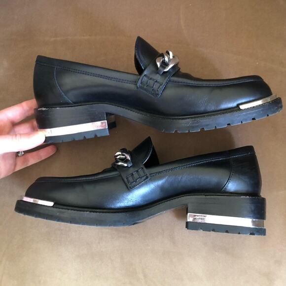 Barbara Bui Black Leather Silver Chain Link Loafers 37 - Picture 8 of 13
